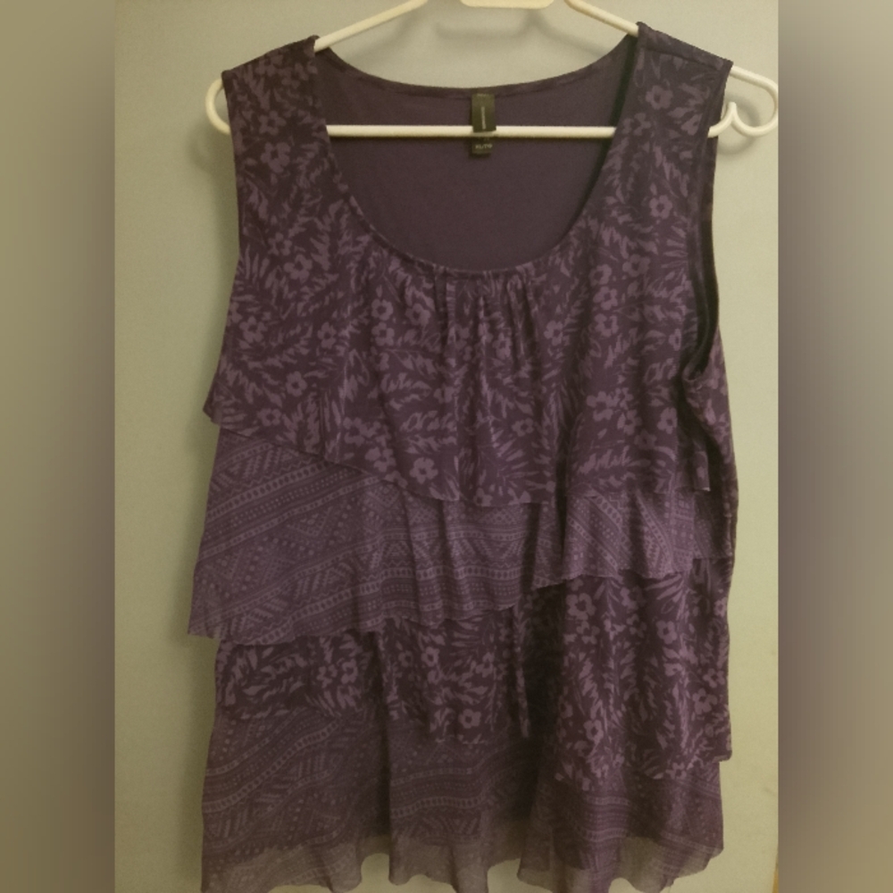 Denver Hayes Floral Purple Layered Tank Top